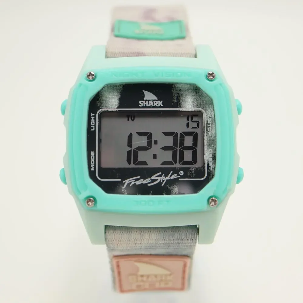 Freestyle Shark Clip Digital Watch 38mm Light Blue Nylon Strap with New Battery